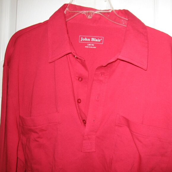 John Blair Haband Banded Bottom Long Sleeve Polo Men's Size Large Red - Picture 2 of 3